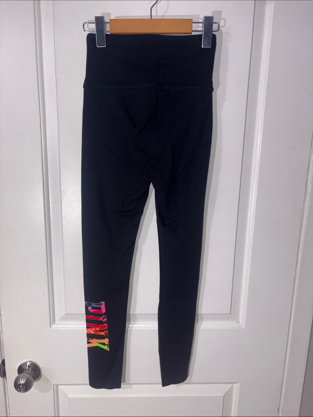 PINK Victoria's Secret Black High-Waist Leggings with Color Block Icons - Picture 3 of 4